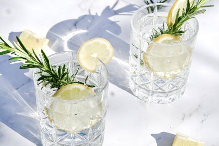 Close up of Water with Lemon Slices